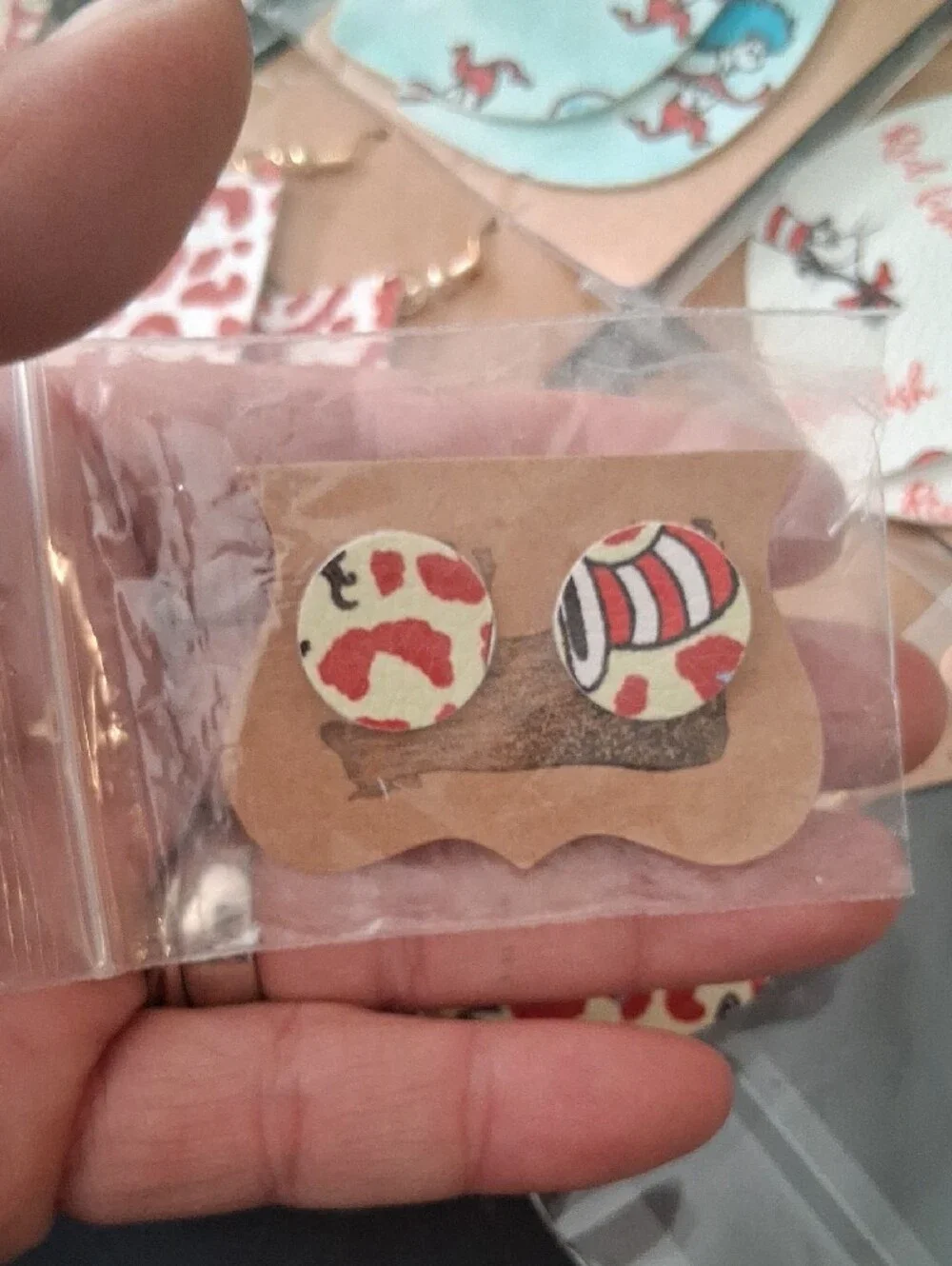 Hand Crafted Pink & Red Patterned Teardrop Earrings for Kids